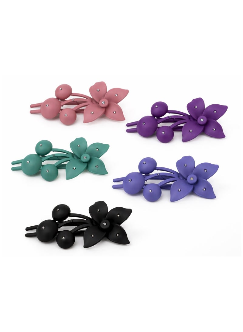 MOBM Matte Flower Hair Claw Clip with Rhinestone Detail – Elegant Floral Hair Clip For Women & Girls Pack Of 5 - Image 1