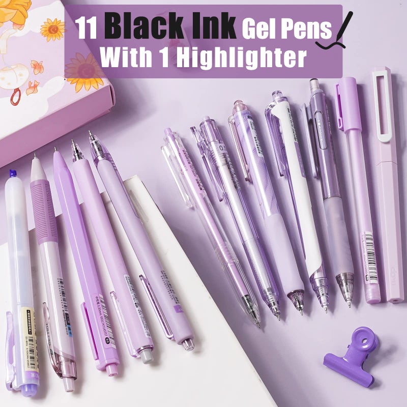 Four Candies Lavender Series Gel Pens, Black & Purple Ink Writing Pens with 0.5 mm Smooth Fine Point, School Office Stationery Supplies Desk Accessories Stocking Stuffers Gifts for Women, Set of 12 - Image 2