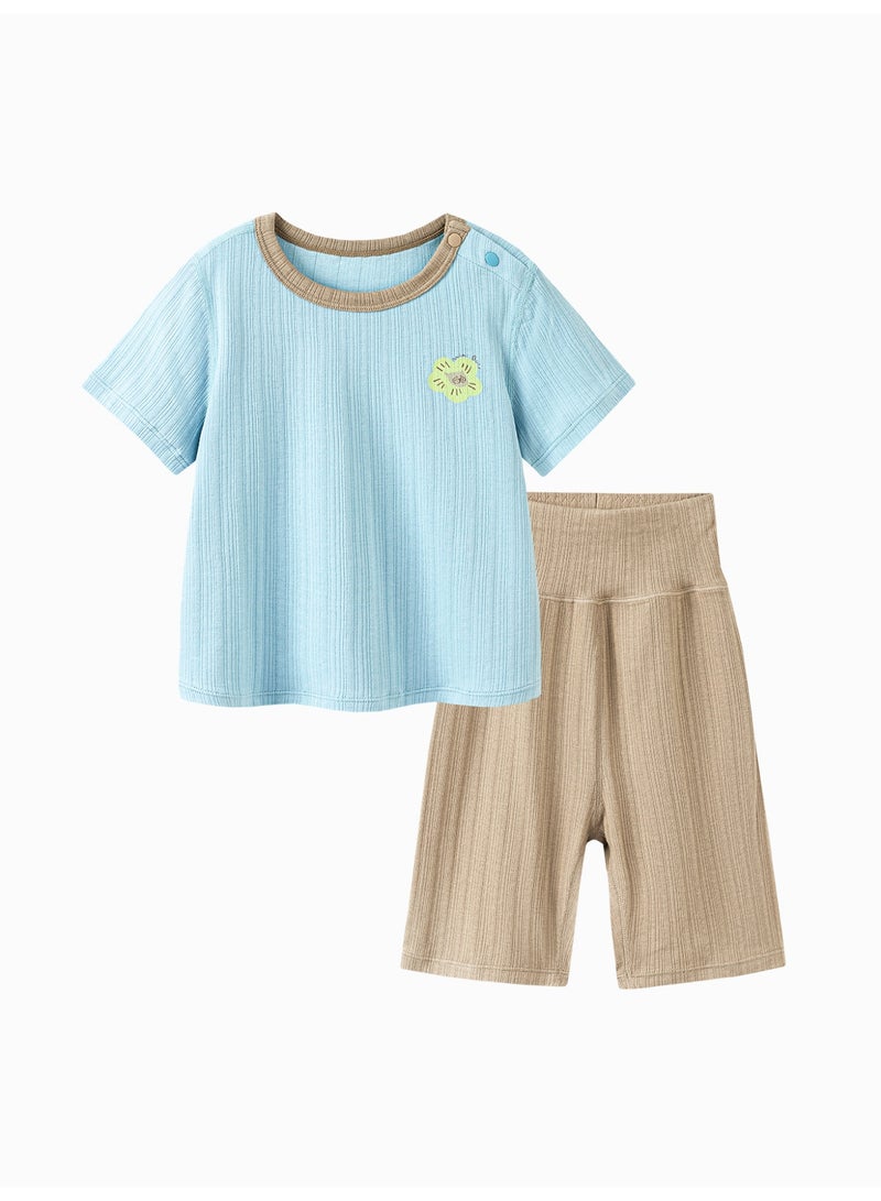 ميني بالا نقطة أزرار طفل غريبة جنسًا بطبعة كرتونية لطيفة بأكمام قصيرة وقصر، قطعة ناعمة وقابلة للتنفس ذات ضخام، خندق متناقض، إغلاق زر مزدوج، حزام خصر مرن، مثالية للارتداء اليومي وللأرتداء الخفيف والأنشطة الداخلية مجموعة فستان طفل للمنزل - Image 4