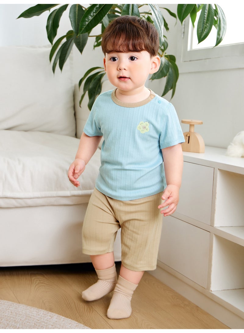 ميني بالا نقطة أزرار طفل غريبة جنسًا بطبعة كرتونية لطيفة بأكمام قصيرة وقصر، قطعة ناعمة وقابلة للتنفس ذات ضخام، خندق متناقض، إغلاق زر مزدوج، حزام خصر مرن، مثالية للارتداء اليومي وللأرتداء الخفيف والأنشطة الداخلية مجموعة فستان طفل للمنزل - Image 2