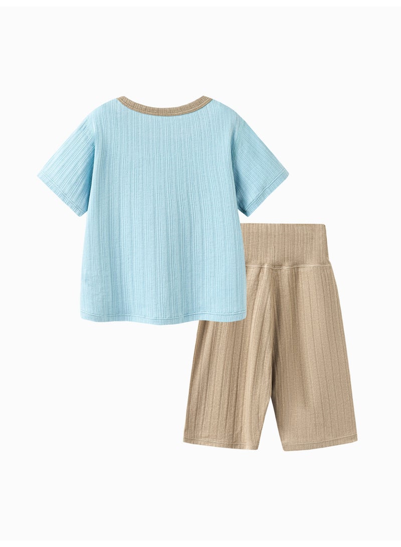 ميني بالا نقطة أزرار طفل غريبة جنسًا بطبعة كرتونية لطيفة بأكمام قصيرة وقصر، قطعة ناعمة وقابلة للتنفس ذات ضخام، خندق متناقض، إغلاق زر مزدوج، حزام خصر مرن، مثالية للارتداء اليومي وللأرتداء الخفيف والأنشطة الداخلية مجموعة فستان طفل للمنزل - Image 5