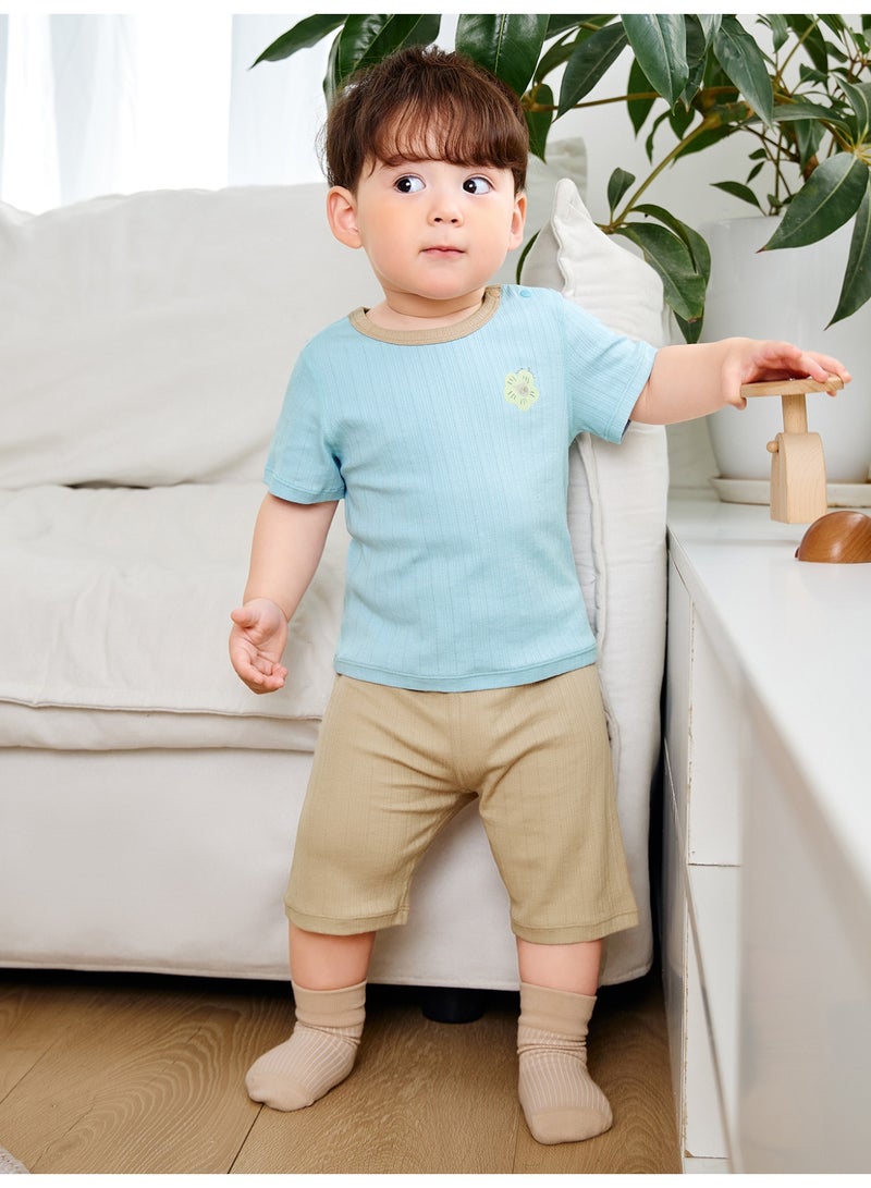 ميني بالا نقطة أزرار طفل غريبة جنسًا بطبعة كرتونية لطيفة بأكمام قصيرة وقصر، قطعة ناعمة وقابلة للتنفس ذات ضخام، خندق متناقض، إغلاق زر مزدوج، حزام خصر مرن، مثالية للارتداء اليومي وللأرتداء الخفيف والأنشطة الداخلية مجموعة فستان طفل للمنزل - Image 1