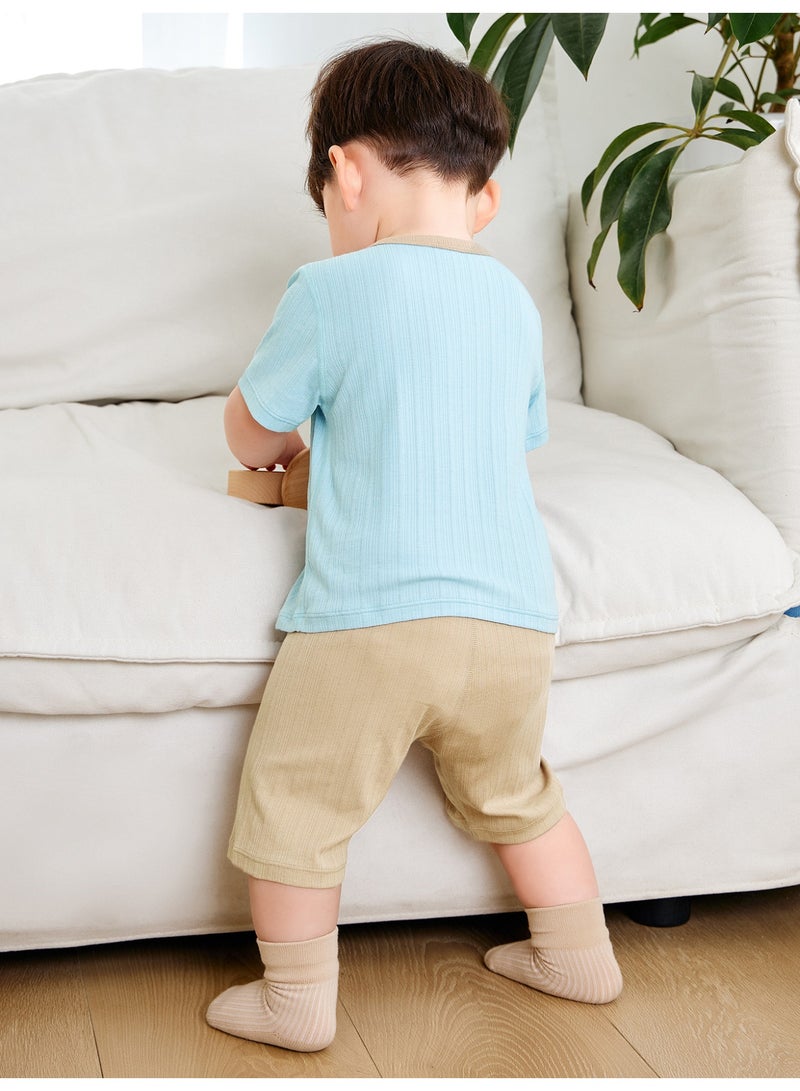 ميني بالا نقطة أزرار طفل غريبة جنسًا بطبعة كرتونية لطيفة بأكمام قصيرة وقصر، قطعة ناعمة وقابلة للتنفس ذات ضخام، خندق متناقض، إغلاق زر مزدوج، حزام خصر مرن، مثالية للارتداء اليومي وللأرتداء الخفيف والأنشطة الداخلية مجموعة فستان طفل للمنزل - Image 3