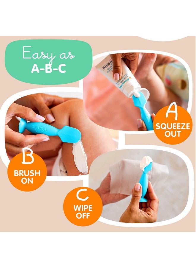 بيبي بام برَش ملعقة كريم حفاضات الأطفال الصغيرة من بومكو مع جراب - ملعقة حفاضات من السيليكون خالية من مادة BPA مع كوب شفط، فرشاة تنظيف مؤخرة الطفل سهلة التنظيف، أداة وضع معجون المؤخرة من ابتكار الأم (أزرق) - Image 2