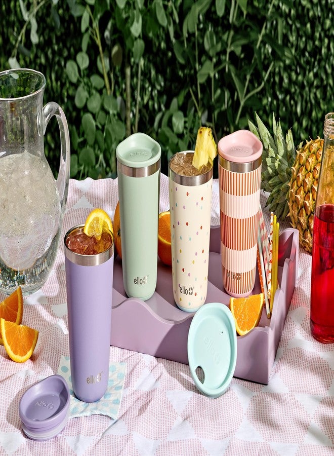 Ello 2 Pack 16oz Stainless Steel Stacking Cups with Easy Press Lids | Pint Size Reusable Tumblers for Parties, Home, Camping, Outdoor | Keeps Cold for 16 Hours, Dishwasher Safe | Soft Plum & Sage - Image 2