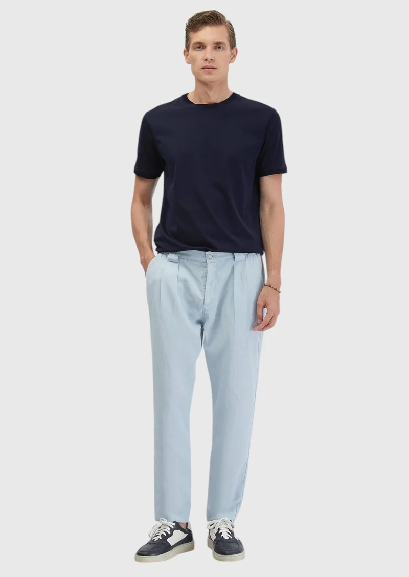 RAMSEY Navy Blue Plain Crew Neck 100% Cotton T-Shirt