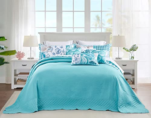 HZ & HY Coastal Oversized King Bedspread 128x120 Extra Wide, Lightweight Beach Bedding Nautical Quilt, Real Stitching, Reversible, 6 Piece, 100% Microfiber, King/California King, Seahorse - Image 3