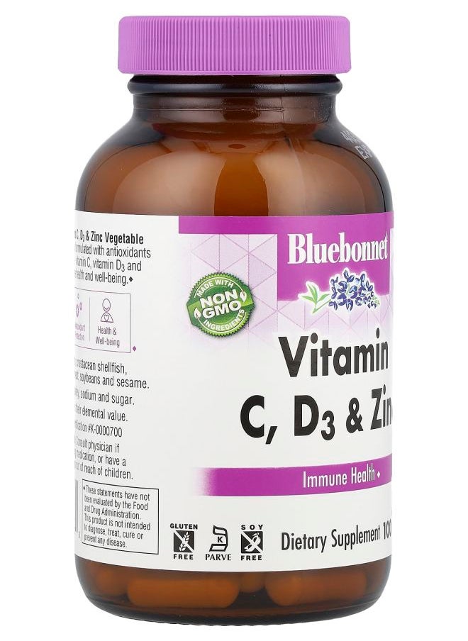 Bluebonnet Nutrition Vitamin C D3 & Zinc 100 Vegetable Capsules  - Image 2