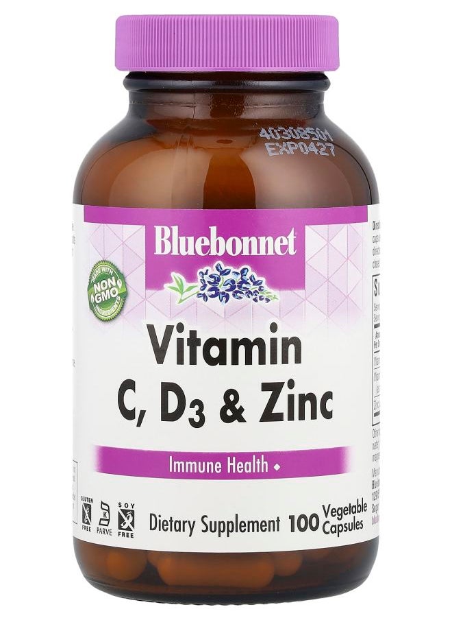Bluebonnet Nutrition Vitamin C D3 & Zinc 100 Vegetable Capsules  - Image 1