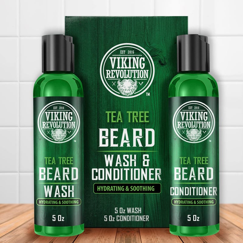 Viking Revolution Tea Tree Beard Wash and Conditioner Set for Men - Natural Beard Softener with Argan Oil, Vitamin E and Ginseng (5 Oz) - Image 5