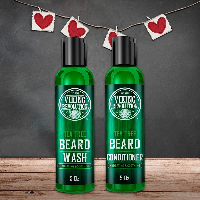Viking Revolution Tea Tree Beard Wash and Conditioner Set for Men - Natural Beard Softener with Argan Oil, Vitamin E and Ginseng (5 Oz) - Image 2