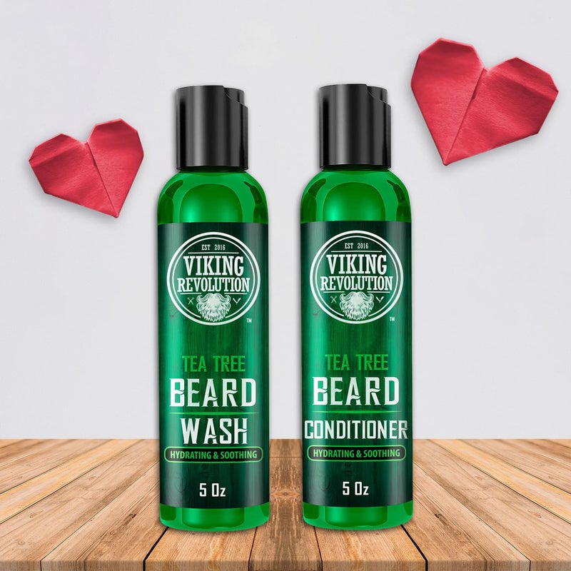 Viking Revolution Tea Tree Beard Wash and Conditioner Set for Men - Natural Beard Softener with Argan Oil, Vitamin E and Ginseng (5 Oz) - Image 3