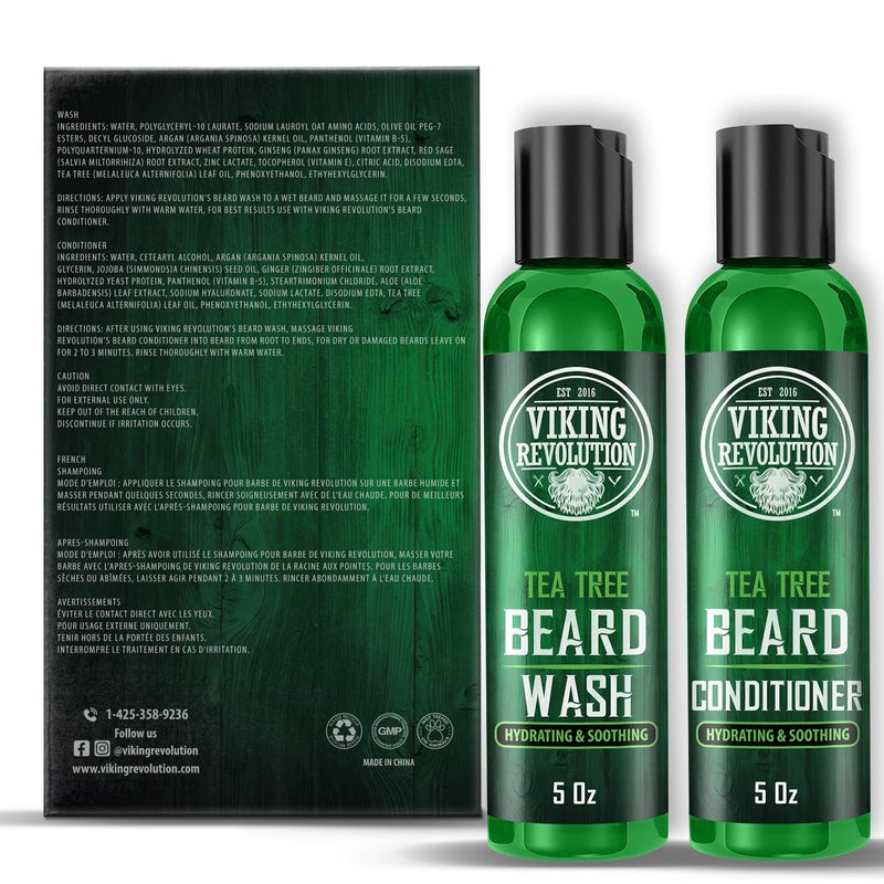 Viking Revolution Tea Tree Beard Wash and Conditioner Set for Men - Natural Beard Softener with Argan Oil, Vitamin E and Ginseng (5 Oz) - Image 4