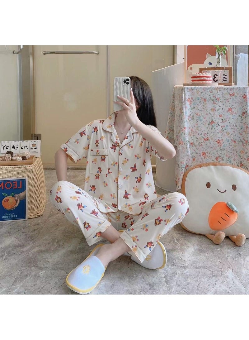 DubaiGallery Women's Collared Neck With Short Sleeve Pyjama Set