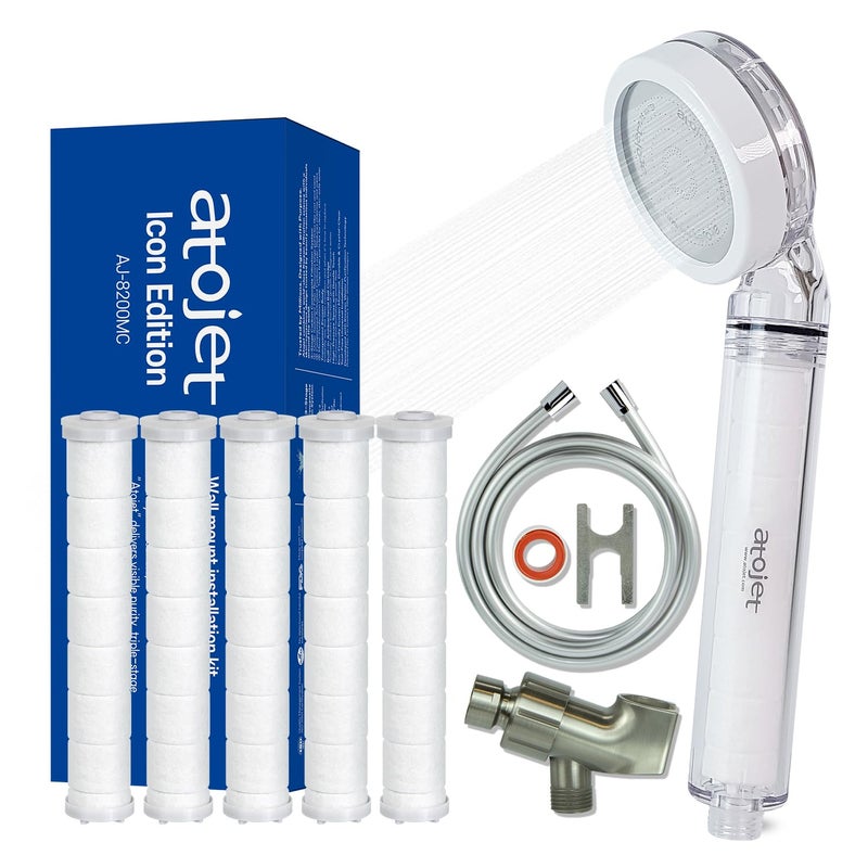 Atojet Filter Showerhead Born From Koreaâ€™s Beauty Heritage â€“ Pure Carbon Filters for Softer Skin & Smoother Hair | Eco Hose 2M (79in) l 6 Month Advanced Filtration Set (AJ8200MC-ECO-6MO-SLV) - Image 1