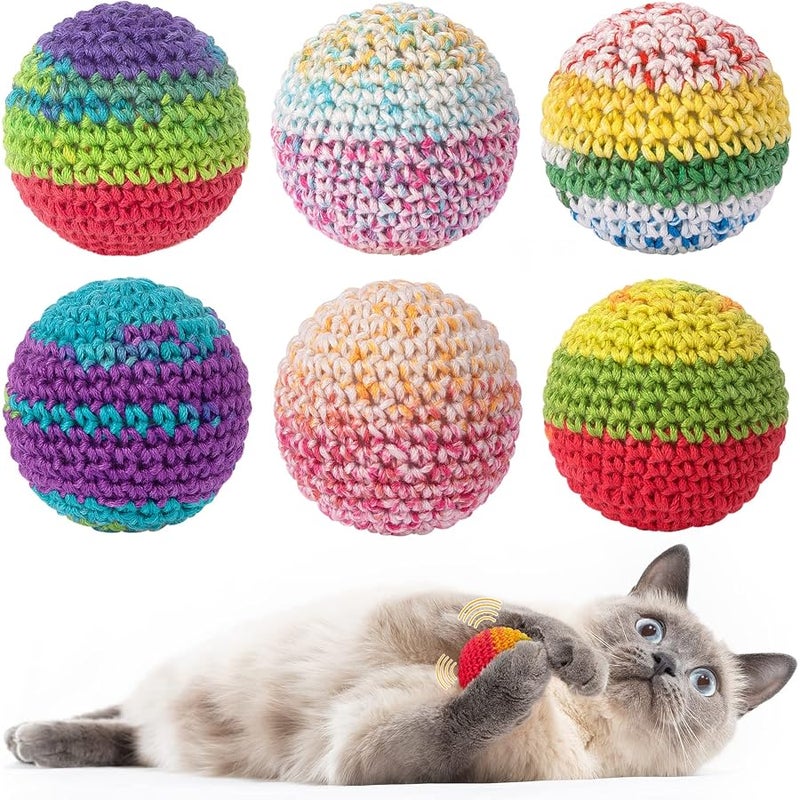 Retro Shaw Cat Toys Balls, Woolen Yarn Cat Ball Toy with Bell Inside, Cat Toys for Indoor Cats, Interactive Cat Chew Toys for Kitty Kitten, 6 Pack - Image 1