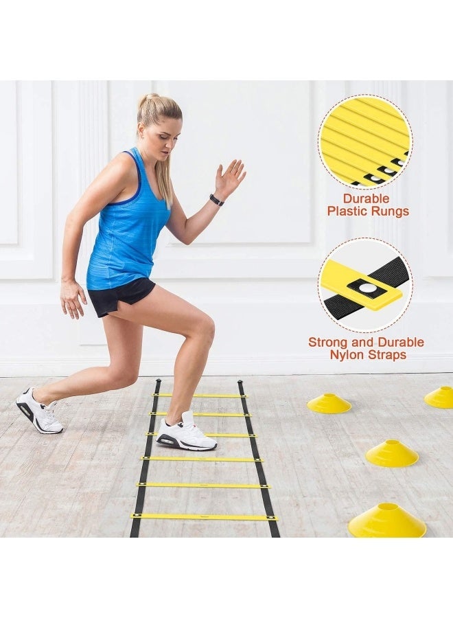 سلم المرونة معدات تدريب السرعة مجموعة سلم المرونة ، 12 مخروطات كرة القدم ، 4 عقبات ، حبل القفز ، تشغيل المظلة  كرة السلة كرة القدم معدات تدريب كرة القدم للأطفال والشباب والكبار - Image 2