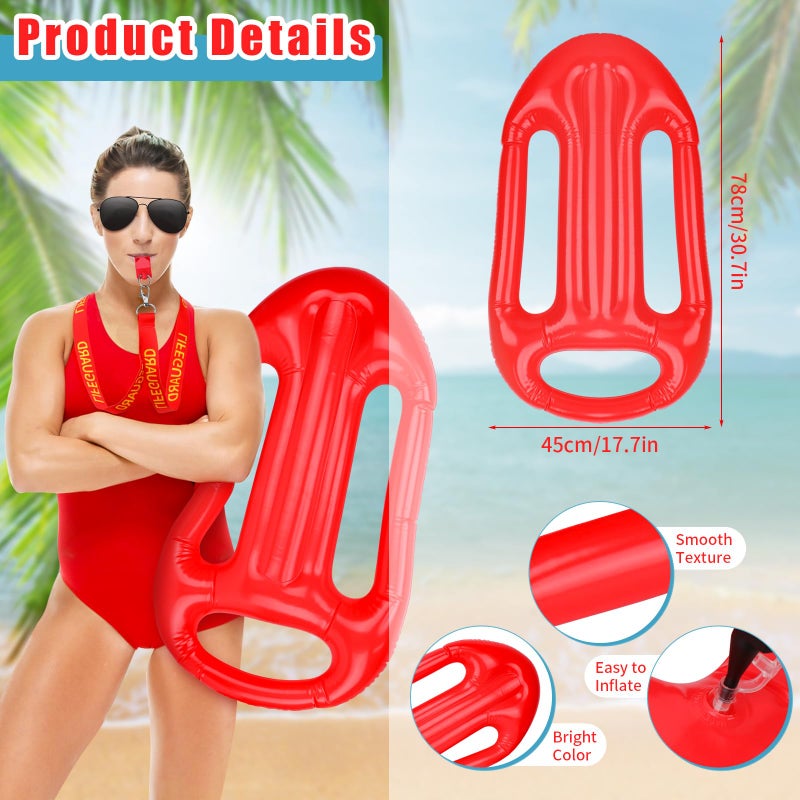 SelfTek SelfTek 5-Piece Lifeguard Accessories Kit - Inflatable Float, Lifeguard Hat, Fanny Pack, Sunglasses, Whistle - Unisex Adults - Red - Halloween, Party, Beach - Image 2