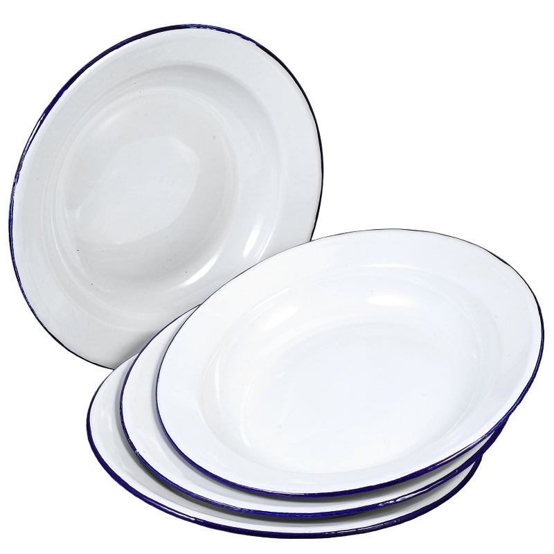 4pcs Enamel Plates Retro Enamelware Fruit Plate Snack Dish Shallow Soup Bowl Food Serving Tray Salad Dish for Home and Restaurant - Image 1