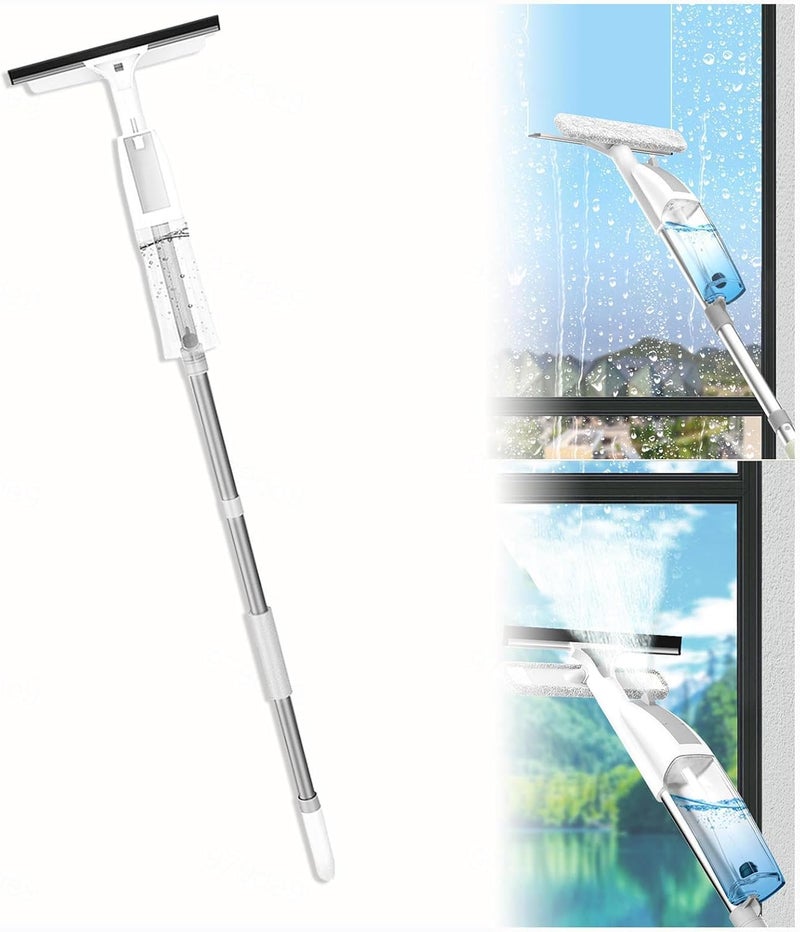 KEYOZA 3 in 1 Spray Window Squeegee with Extension Pole, Shower Squeeze for Glass Door and Tile with 3 Microfiber Cloth Window Cleaner Tool for Indoor/Outdoor High Window - Image 1