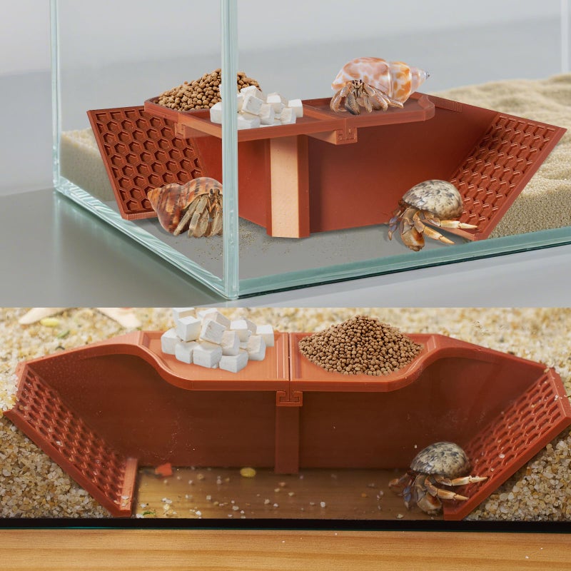 Swirge Hermit Crab Underground Hideout Cave Corner 3 in 1 Habitat Shelter with Food Bowls DIY Hermit Crab Climbing Toy Accessories Brown - Image 2