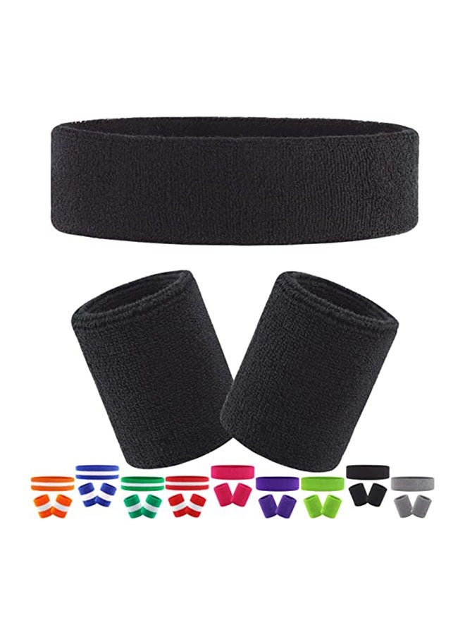 Generic Head Wrist Hand Sweatband Set Headband Wristband , Great for Sweat Absorbing,Popular Gift for Sports,Black,Stard Size