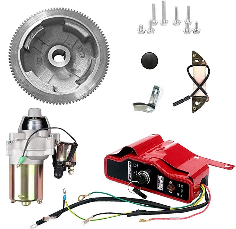 Carkio Electric Start Conversion Kit Replacement Compatible with Honda GX340 GX390 11HP 13HP Starter Motor Flywheel Key Switch Coil Ignition Fan Cover Fit