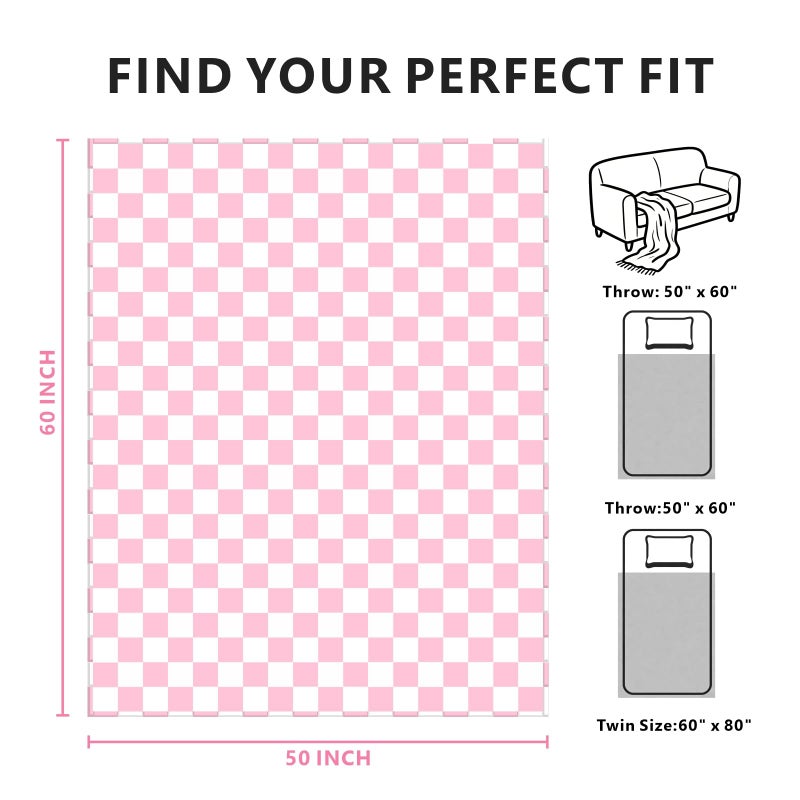Edenleaf Pink Checkered Blanket, Ultra Soft Fleece Checkered Throw Blankets for Couch Bed and Travel, Luxury Throws for All Seasons, 50x60 Inch, Pink - Image 2