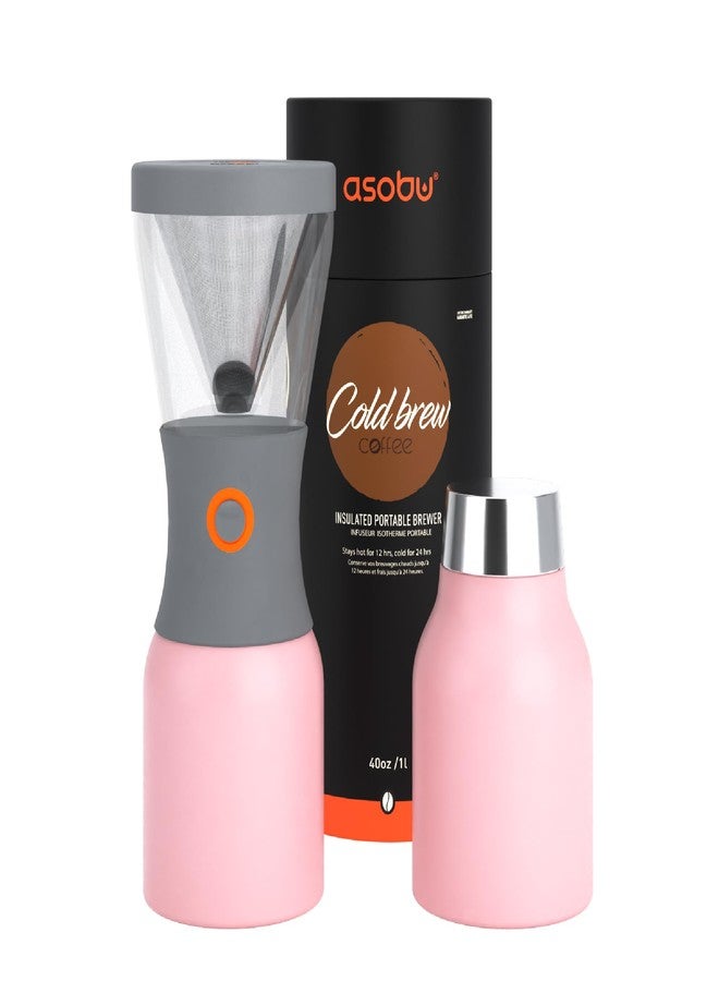 asobu Coldbrew Portable Cold Brew Coffee Maker With a Vacuum Insulated 1 Liter Stainless Steel 18/8 Carafe Bpa Free (Powdered Pink) - Image 1