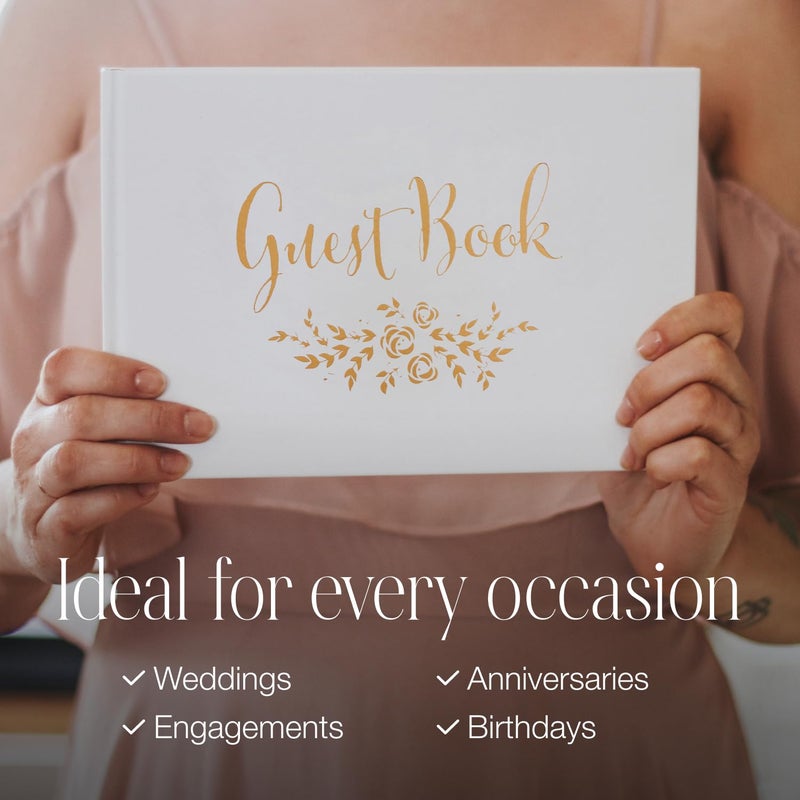 J&A Homes Guest Book - Simple Timeless Design Sign In for Wedding Reception, Baby Shower, Funeral, Vacation Home - Keepsake for Special Events - Polaroid Guestbook, Bookmark & Gold Floral - 9" x 6" (100 Pages)  - Image 5