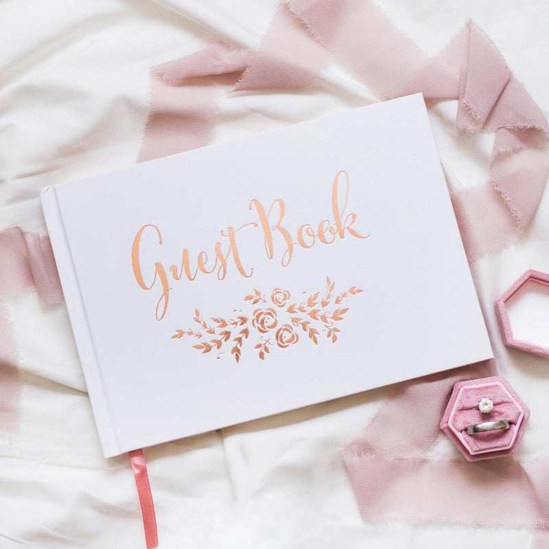 J&A Homes Guest Book - Simple Timeless Design Sign In for Wedding Reception, Baby Shower, Funeral, Vacation Home - Keepsake for Special Events - Polaroid Guestbook, Bookmark & Gold Floral - 9" x 6" (100 Pages)  - Image 3
