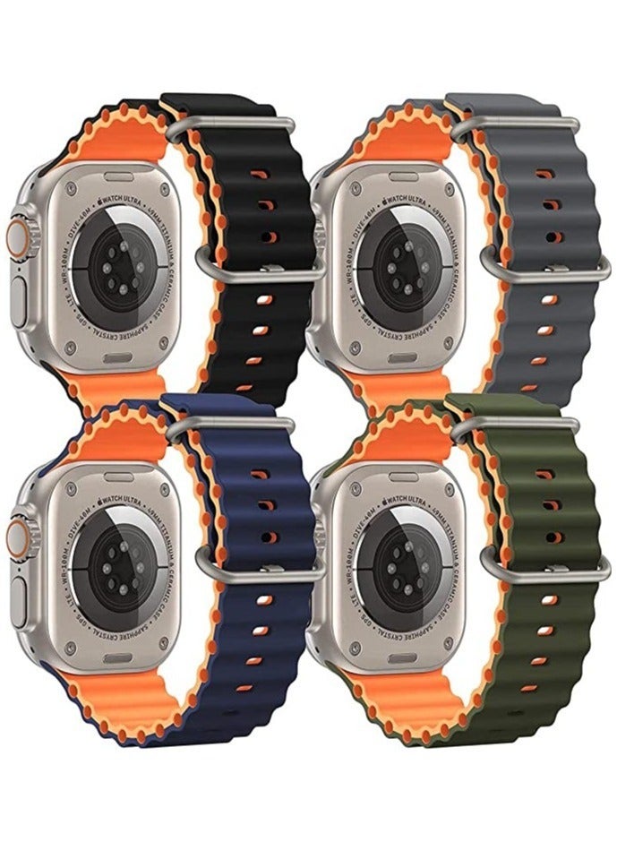 ELTRAZONE 4 Pack Sport New Silicone Band Compatible with Apple Watch Ultra Ocean 42/44/45/49mm Strap for iWatch Series Ultra 8 7 6 5 SE - Image 1