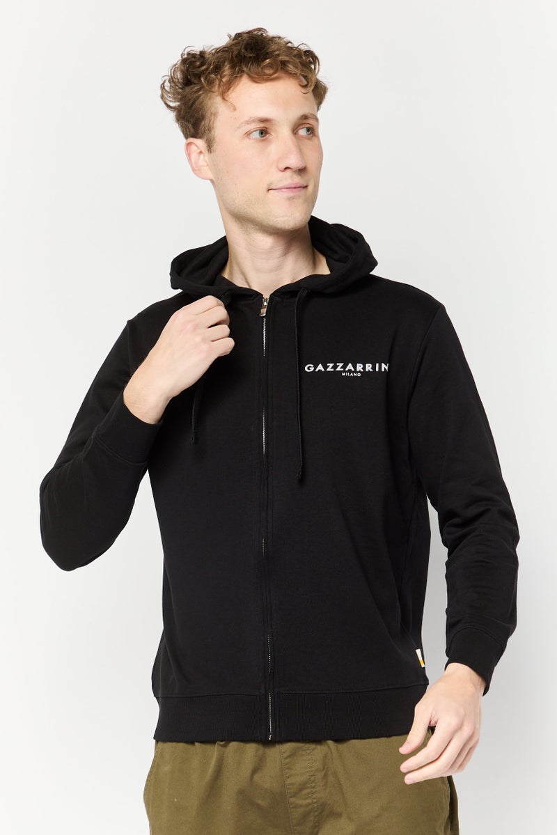 Gazzarrini هودي بأكمام طويلة للرجال بطباعة جرافيك، أسود - Image 1