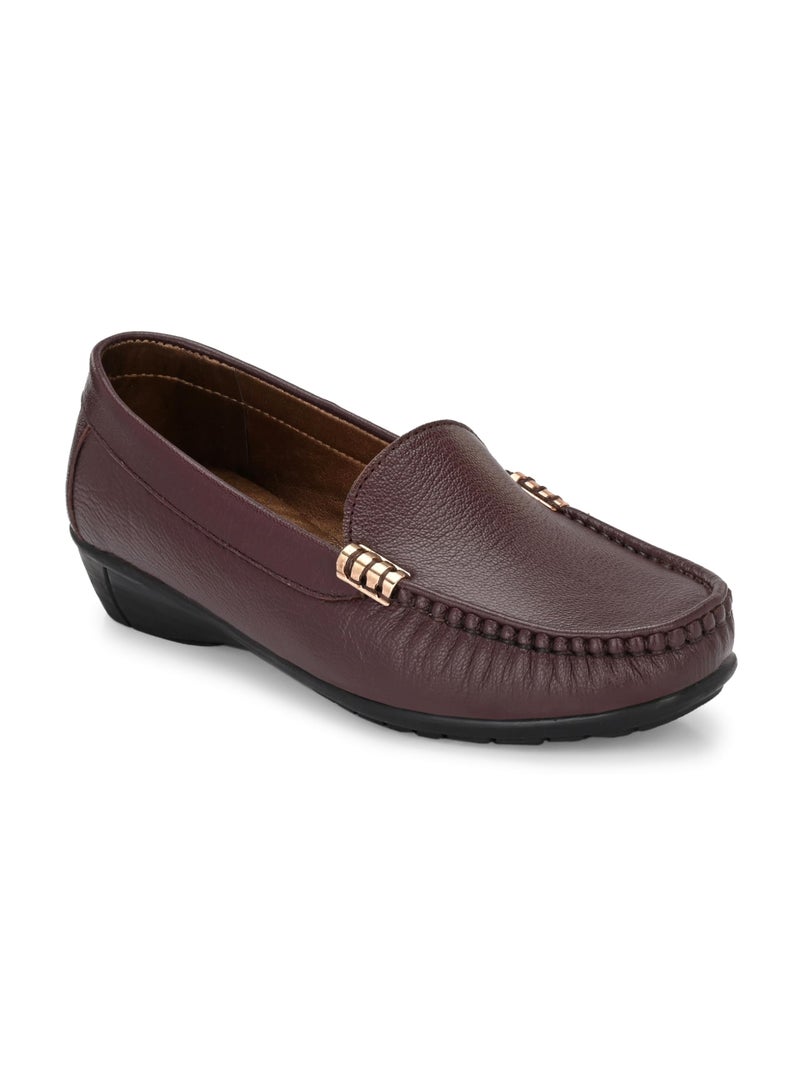egoss Lady Boss X Premium Genuine Leather Loafer Casual Shoes for Women (Maroon-8)-LD-228 - Image 1