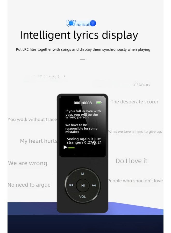 Mini Portable Mp3 Mp4 Music Player 1.8 Inch Screen Card Insertion Sports Music Player For Students-Body Color:Black 【band Out】】-Memory Capacity:Single Card 【without Memory】 Without Accessories - Image 5