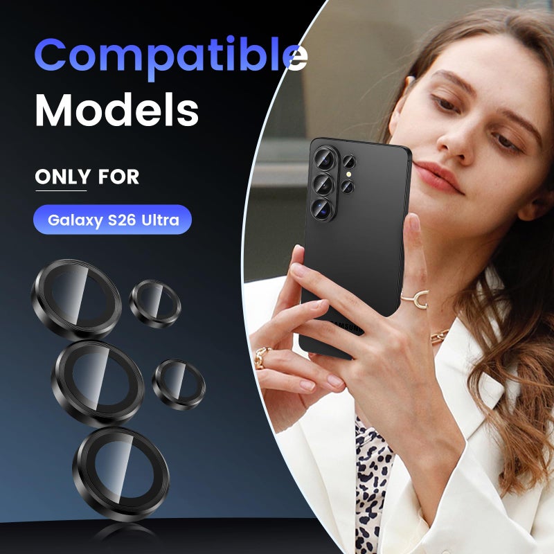 Tensea (3+2PCS Compatible with Samsung Galaxy S26 Ultra Camera Lens Protector, 9H Tempered Glass Camera Cover Screen Protector Metal Individual Ring [Installation Tray][Case Friendly] - Image 2