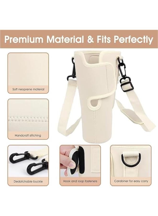 HOOKOR Water Bottle Holder with Strap for Stanley 40 oz Tumbler with Handle, with Cell Phone Pocket and Adjustable Shoulder Strap & Carabiner for Stanley Cup Accessories (White)  - Image 3