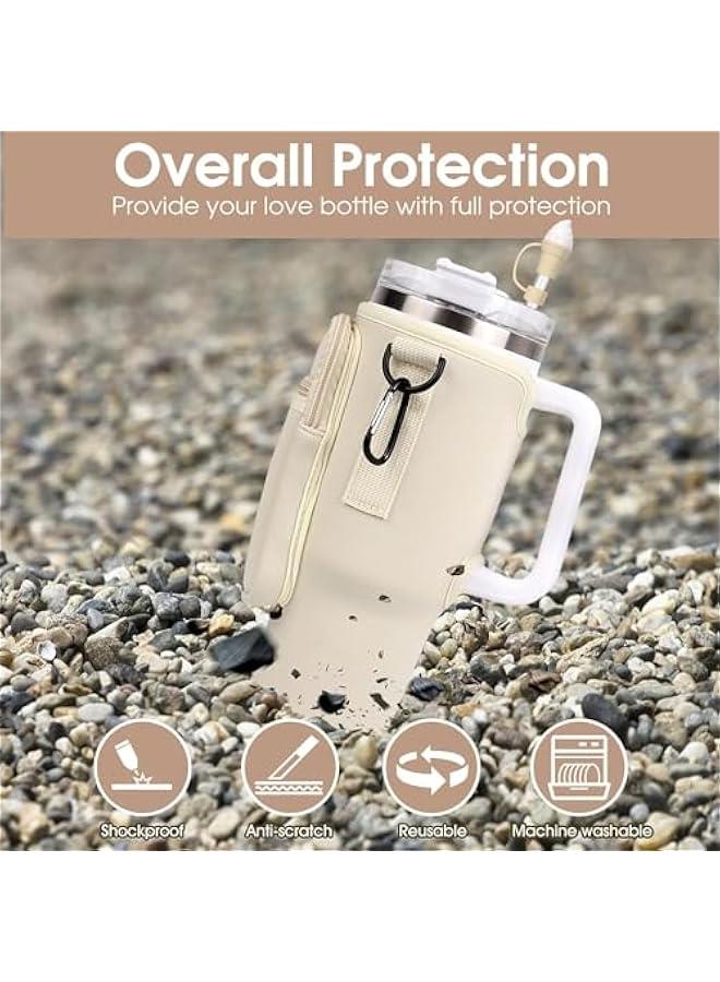 HOOKOR Water Bottle Holder with Strap for Stanley 40 oz Tumbler with Handle, with Cell Phone Pocket and Adjustable Shoulder Strap & Carabiner for Stanley Cup Accessories (White)  - Image 4