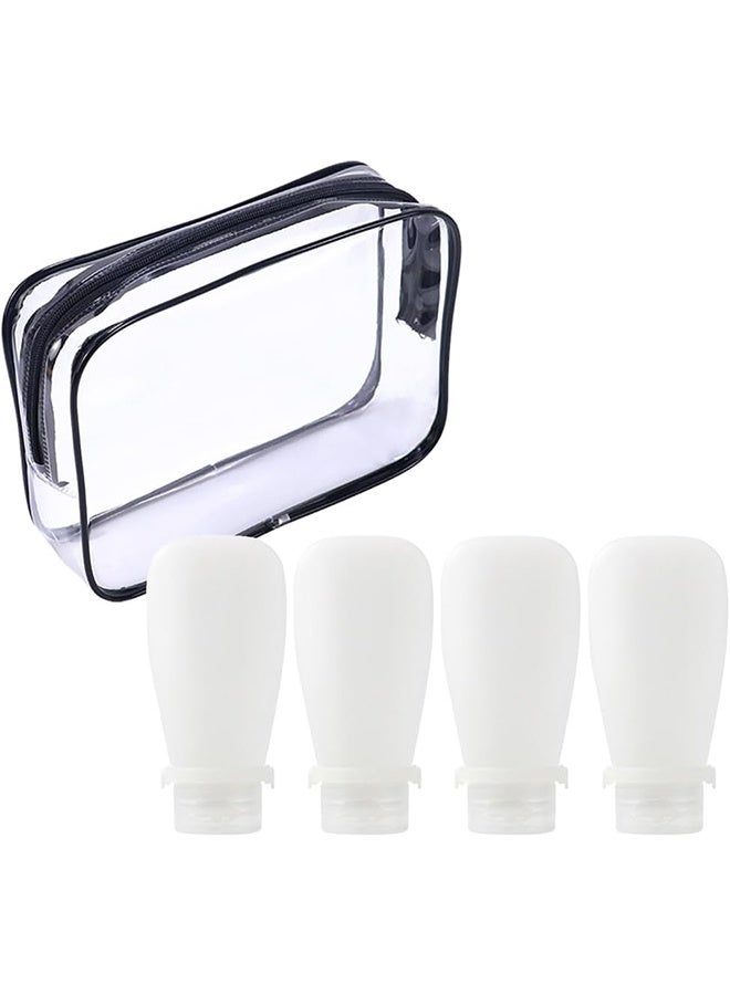 JCB CHIC 4 عبوات سفر محمولة لمستلزمات النظافة الشخصية، عبوات مستلزمات النظافة الشخصية المعتمدة للحمل على متن الطائرة بسعة 90 مل، أنابيب سيليكون قابلة للضغط ومقاومة للتسرب، إكسسوارات سفر قابلة لإعادة التعبئة لشامبو وسائل الاستحمام - Image 1