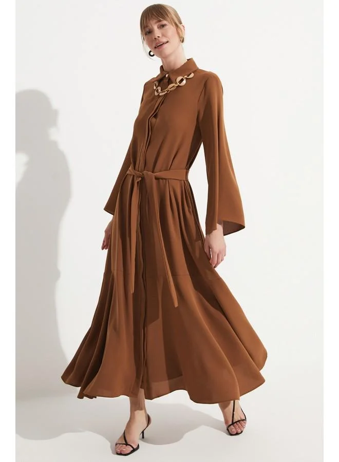 JUNE June Women Long Shirt Dress Brown
