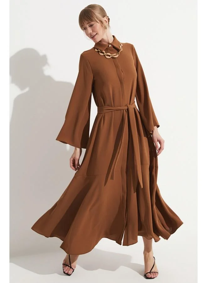 JUNE June Women Long Shirt Dress Brown