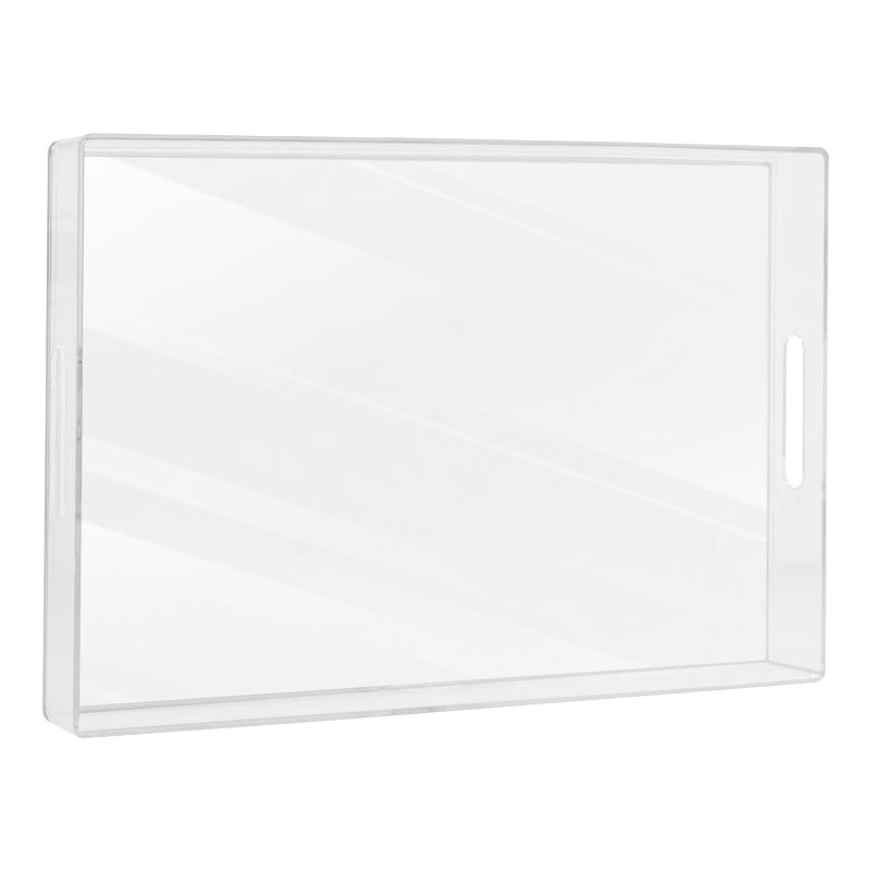 MAONAME Clear Serving Tray with Handles Plastic Clear Tray Rectangle Decorative Tray for Coffee Table Ottoman Bathroom Vanity 157 Lx 102 W X 157 H