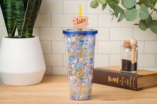 Silver Buffalo Gilmore Girls Plastic Cold Cup with Lid and Straw Topper Featuring Luke’s Diner, Stars Hollow, Chilton, and the Dragonfly Inn, 24 Ounces - Image 3
