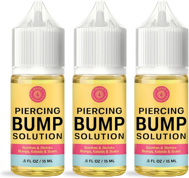 BASE LABORATORIES Piercing Bump & Keloid Bump Removal Solution | Soothing Piercing Aftercare | Bump Keloid Scar Removal | Ear & Nose Piercing Cleaner for Keloid Bumps | Piercing Aftercare Oil | 3PK - Image 1