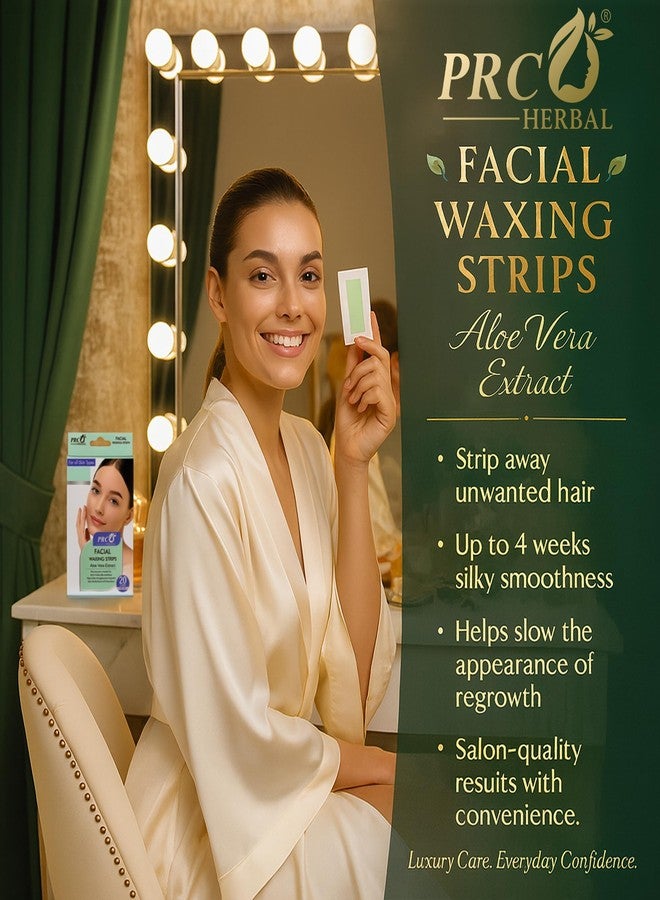 PRC HERBAL Aloe Vera Extract Facial Wax Strips (PACK OF 1, 20 Strips)- Instant Hair Removal, Smooth & Soft Skin, Gentle on Sensitive Skin, Ready-to-Use Cold Wax Strips for Face & Upper Lip - Image 2