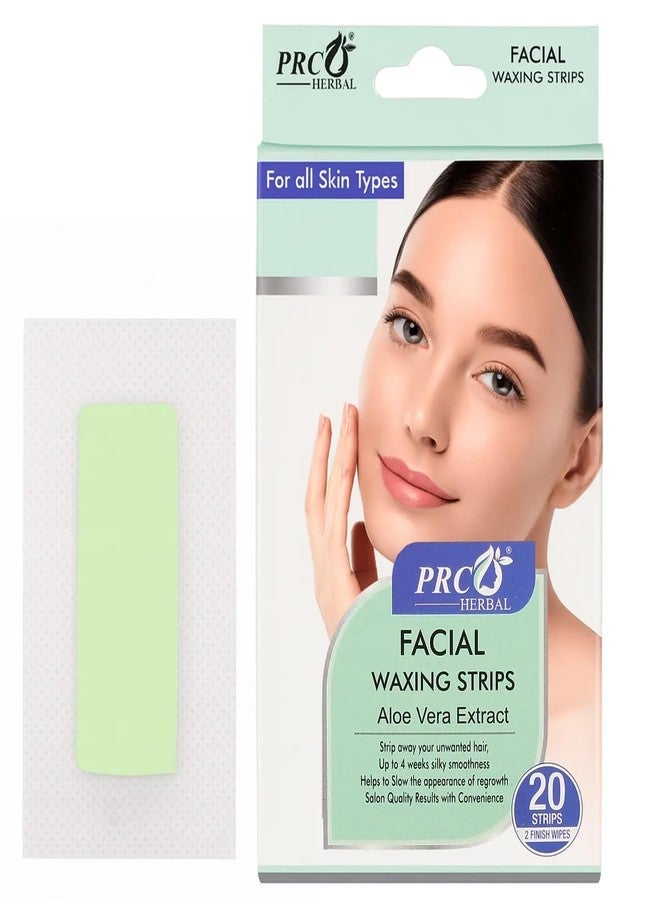 PRC HERBAL Aloe Vera Extract Facial Wax Strips (PACK OF 1, 20 Strips)- Instant Hair Removal, Smooth & Soft Skin, Gentle on Sensitive Skin, Ready-to-Use Cold Wax Strips for Face & Upper Lip - Image 1