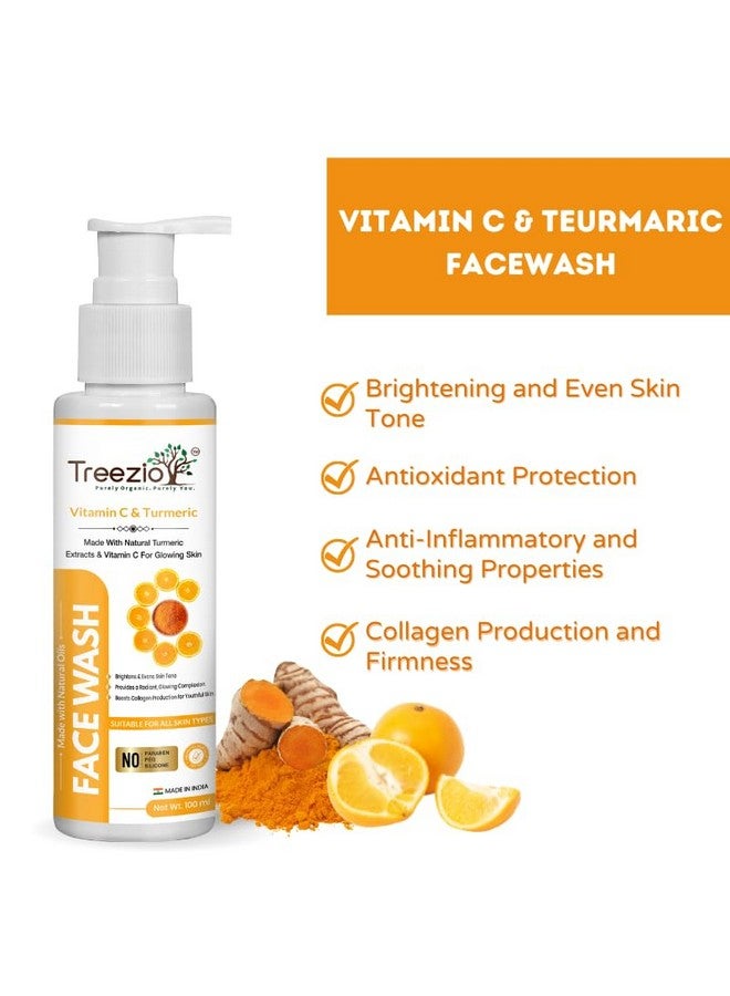 Treezio Vitamin C & Turmeric Face Wash (100ml) | Face Wash for Glowing, Brighten, Nourish & Rejuvenate Skin | Natural Turmeric Facewash for Men and Women | No Paraben & Silicone - Image 2