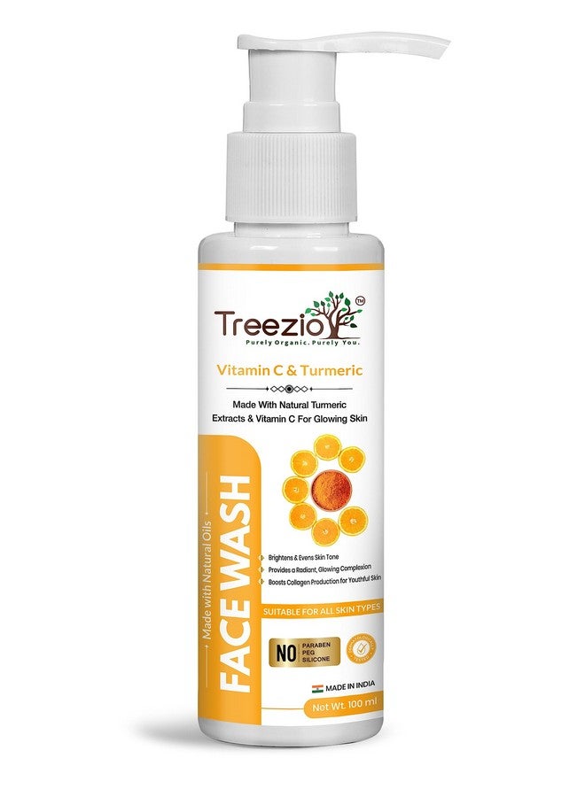 Treezio Vitamin C & Turmeric Face Wash (100ml) | Face Wash for Glowing, Brighten, Nourish & Rejuvenate Skin | Natural Turmeric Facewash for Men and Women | No Paraben & Silicone - Image 1