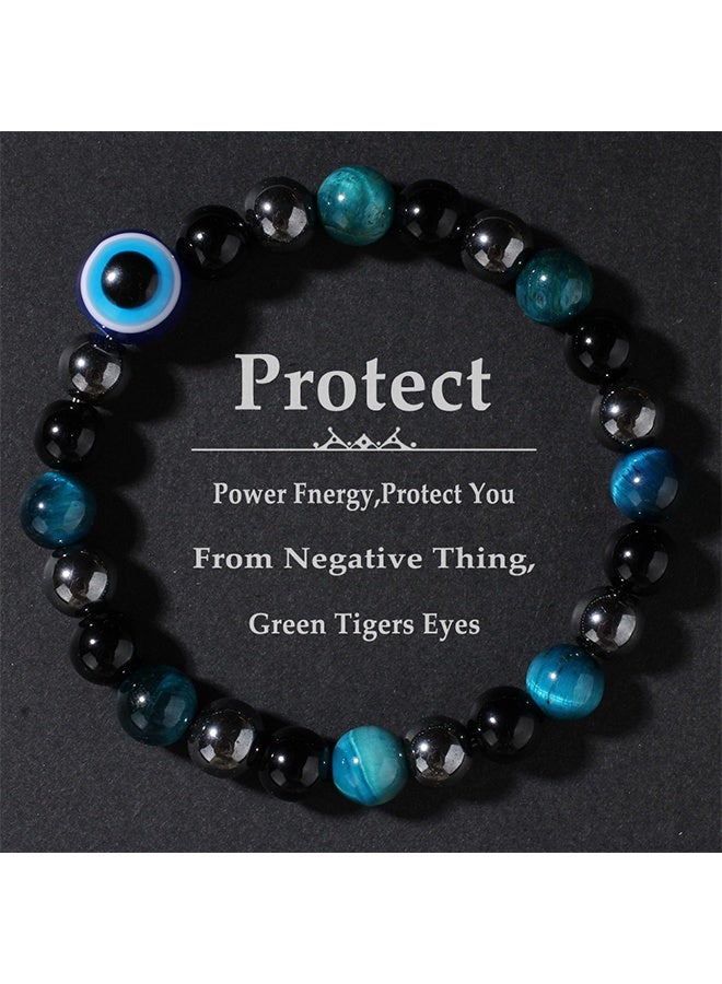 Evil Eye Bracelets for Men Women, 8mm Evil Eye Beads Black Obsidian Hematite, Protection, Healing Bracelet, Bring Luck and Prosperity Happiness - Image 3