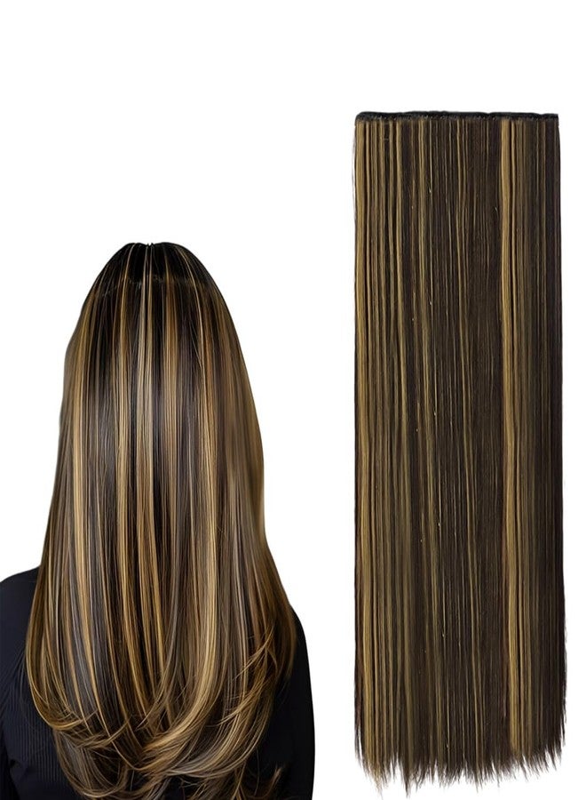 VIVIAN Synthetic Hair Highlight Halo Extensions 5 Clips Based 24 inch Straight for Women and Girls Golden Highlight (Multicolor) Pack Of 1pcs - Image 2